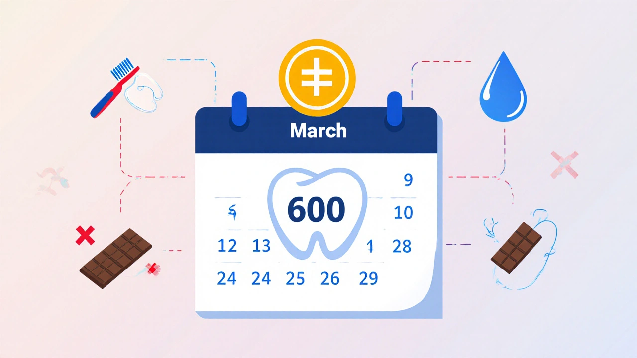 Kalendář s označeným ročním příspěvkem 600 Kč na dentální hygienu.