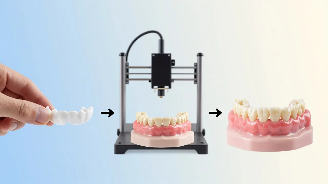 Časová osa ukazující přechod od dočasné korunky k dokonalé keramické korunce.