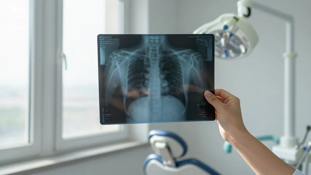 Rukou držený rentgen v světle okna symbolizuje včasnou diagnózu.