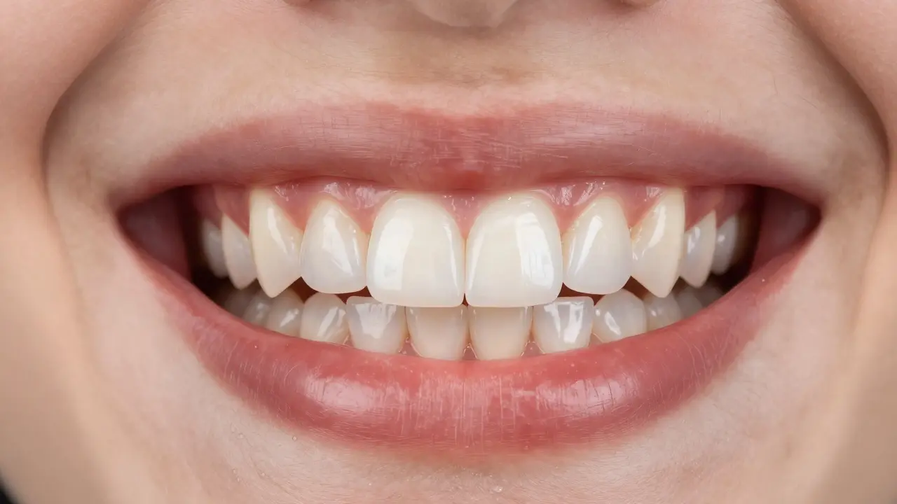 A bright, natural smile with ceramic veneers correcting minor tooth misalignments.