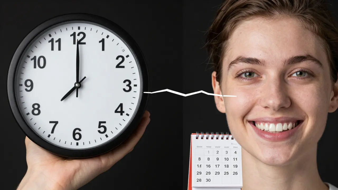 Contrast between long-term braces and quick veneer transformation for a better smile.