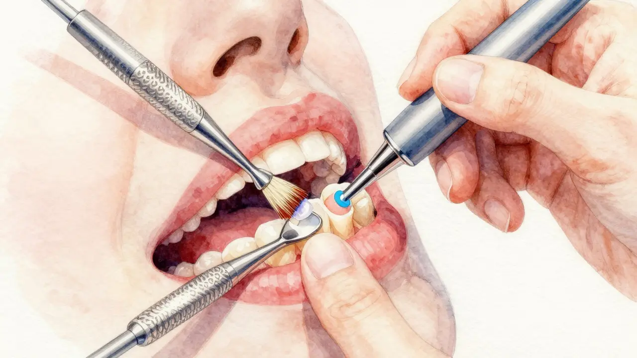 Dentista aplikuje bonding na zub