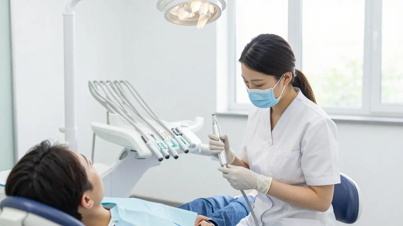 Moderní ordinace při provádění profesionální dentální hygieny.