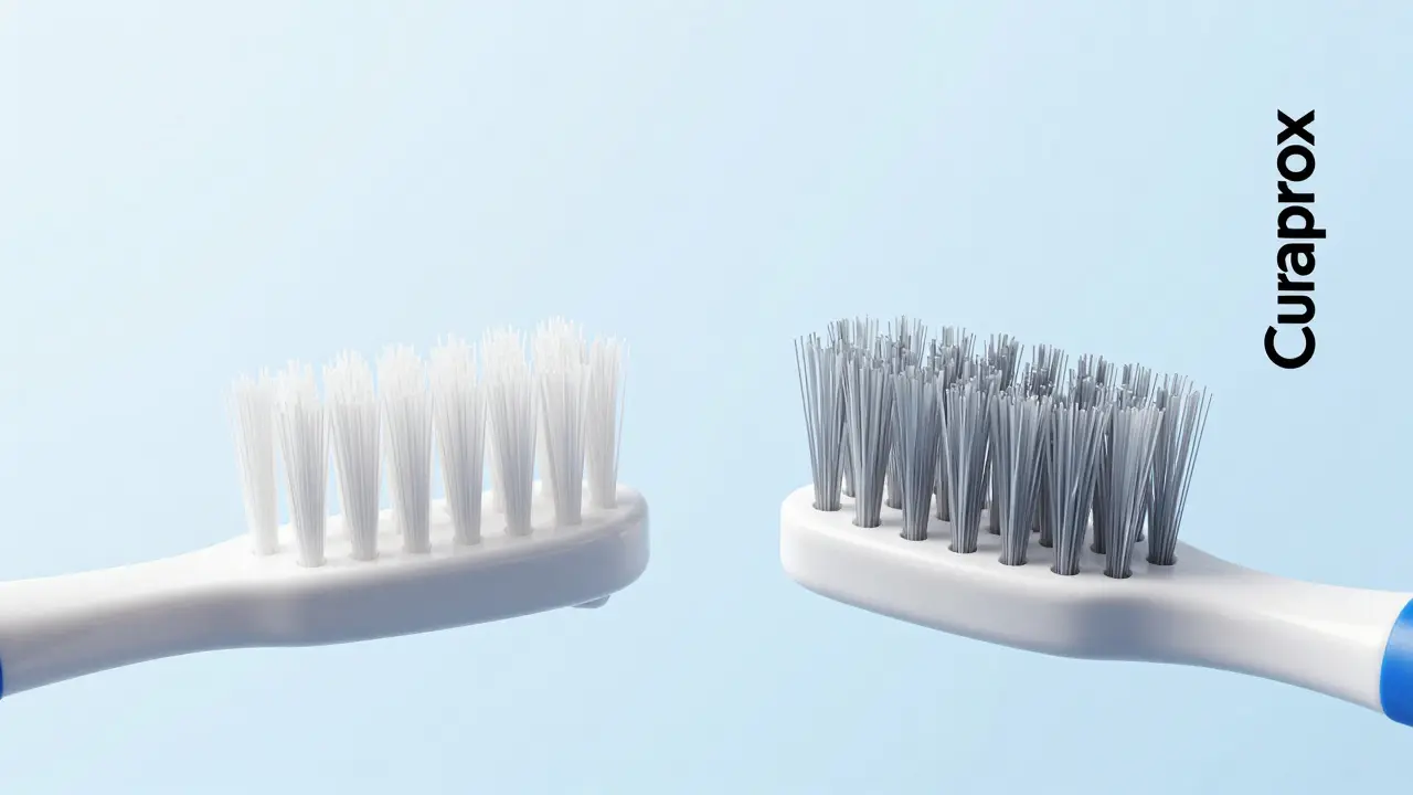 Detailní srovnání kvalitních nylonových vláken premium kartáčku a levné syntetické alternativy.