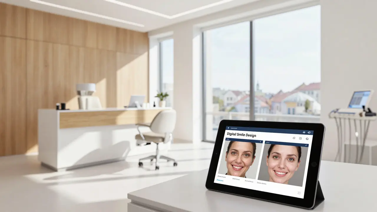 Moderní interiér stomatologické kliniky s digitálním designem