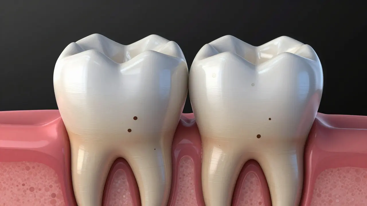 Artistic cross-section of a tooth showing deep internal pigment stains
