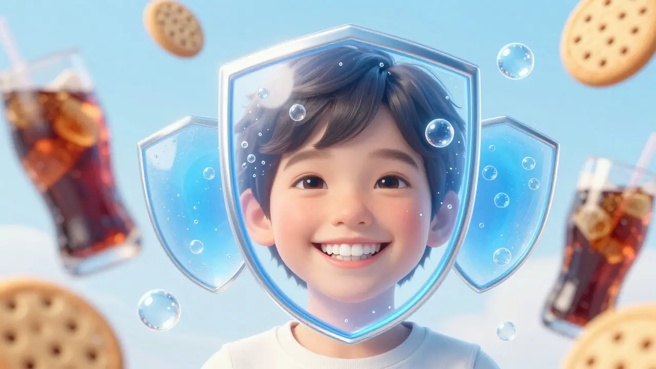 Úsměv dítěte se zdravými zuby chráněnými fluoridem