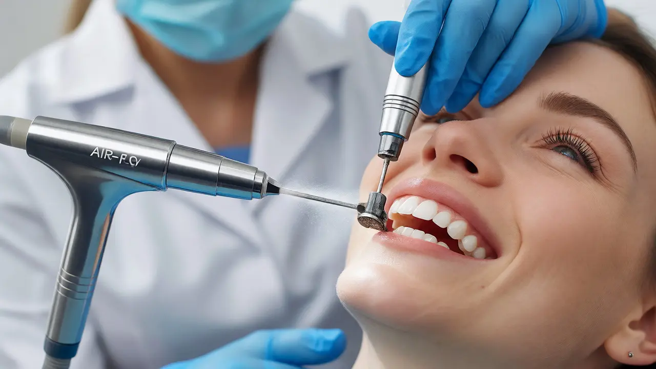Dentální hygiena odstraňující černý zubní kámen zuby