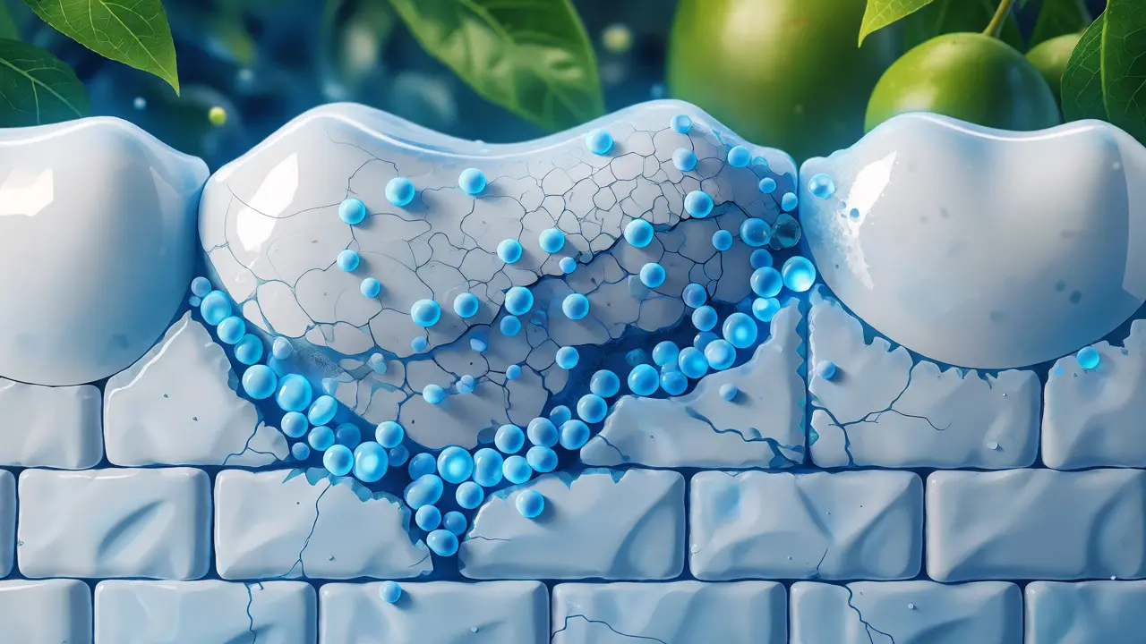 Ilustrace remineralizace skloviny pomocí minerálů