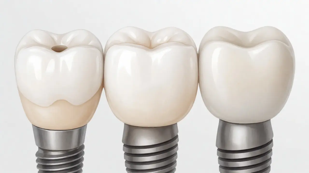 Porovnání typů korunek na implantátu: šroubovaná, cementovaná a integrovaná