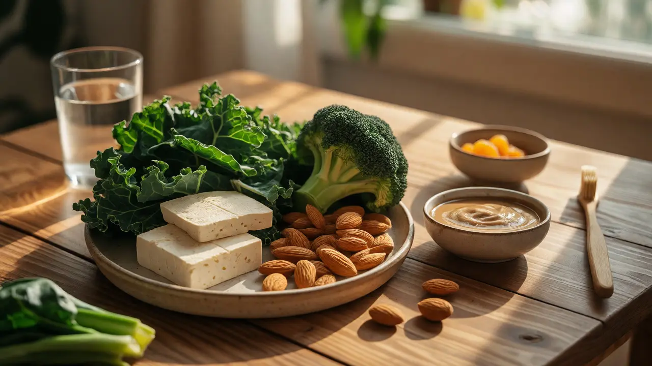 Zdravé vegetariánské potraviny podporující zdraví zubů