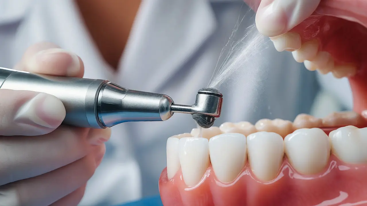 Dentální hygienista odstraňuje zubní kámen ultrazvukovým přístrojem