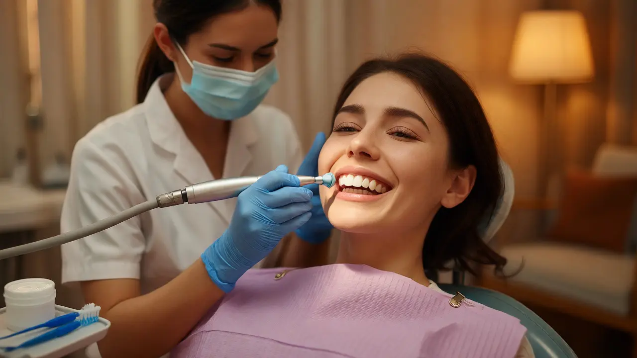 Leštění zubů a aplikace fluoridu po dentální hygieně
