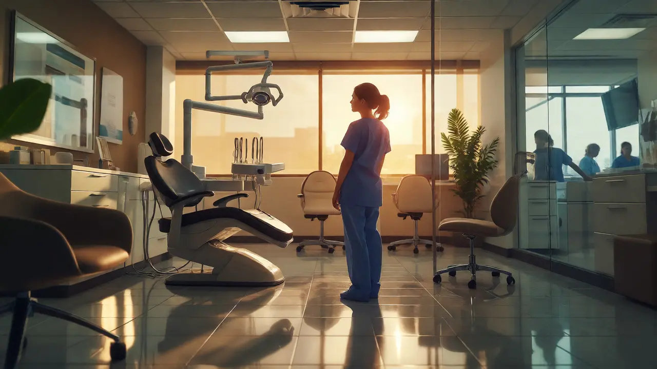 Mladá dentální hygienistka v moderní ordinaci připravená na praxi.