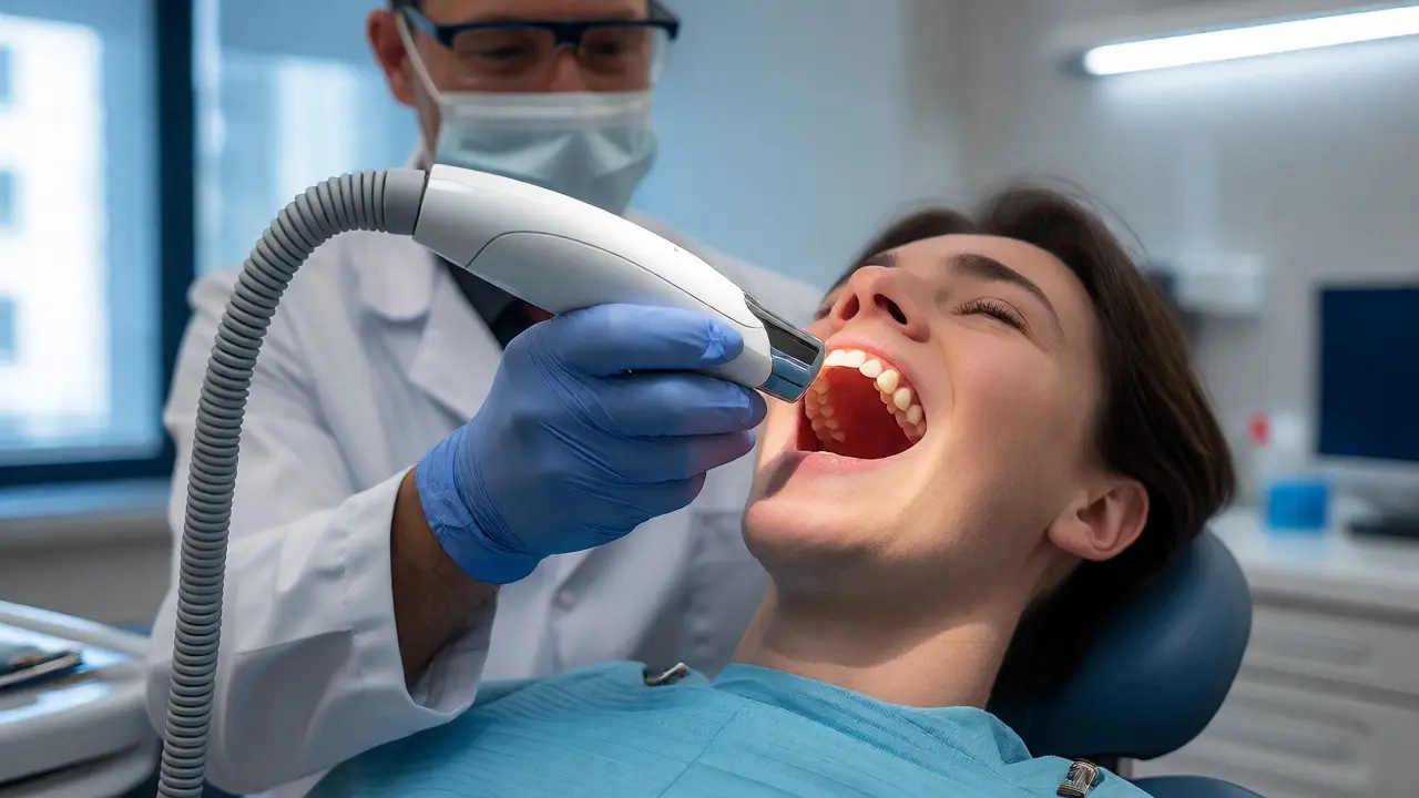 Ortodont používá 3D skener na zuby pacienta